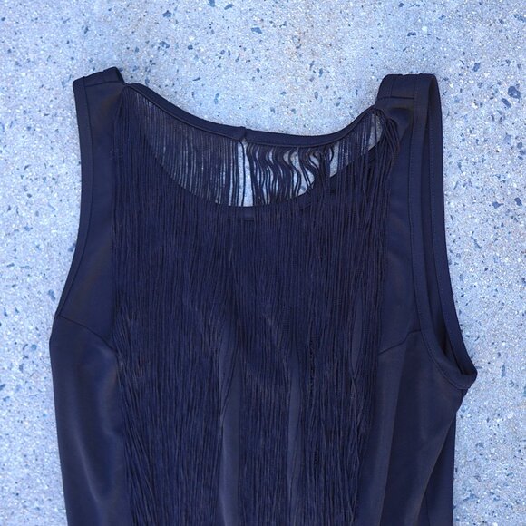 Sam Edelman Black Fringe Flapper Dress M Open Back Cocktail Party Gatsby - Picture 7 of 14